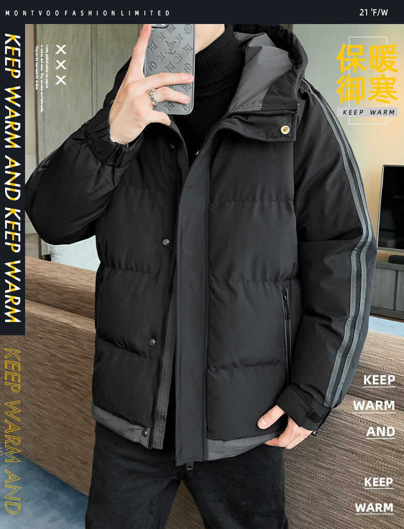 High-end large-sized winter hooded cotton-padded jacket for men, down cotton-padded jacket for overweight young men, and windproof cotton-padded jacket for overweight young men pic 1
