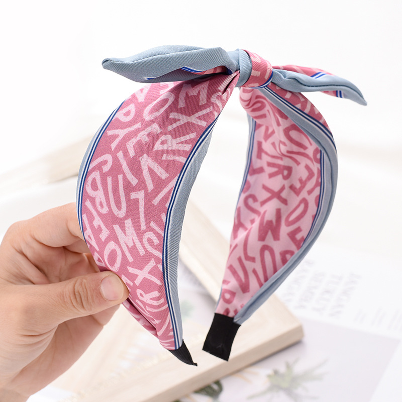 双色拼接印字母中间打结发箍宽边压发发饰欧美网红时尚发卡女详情3