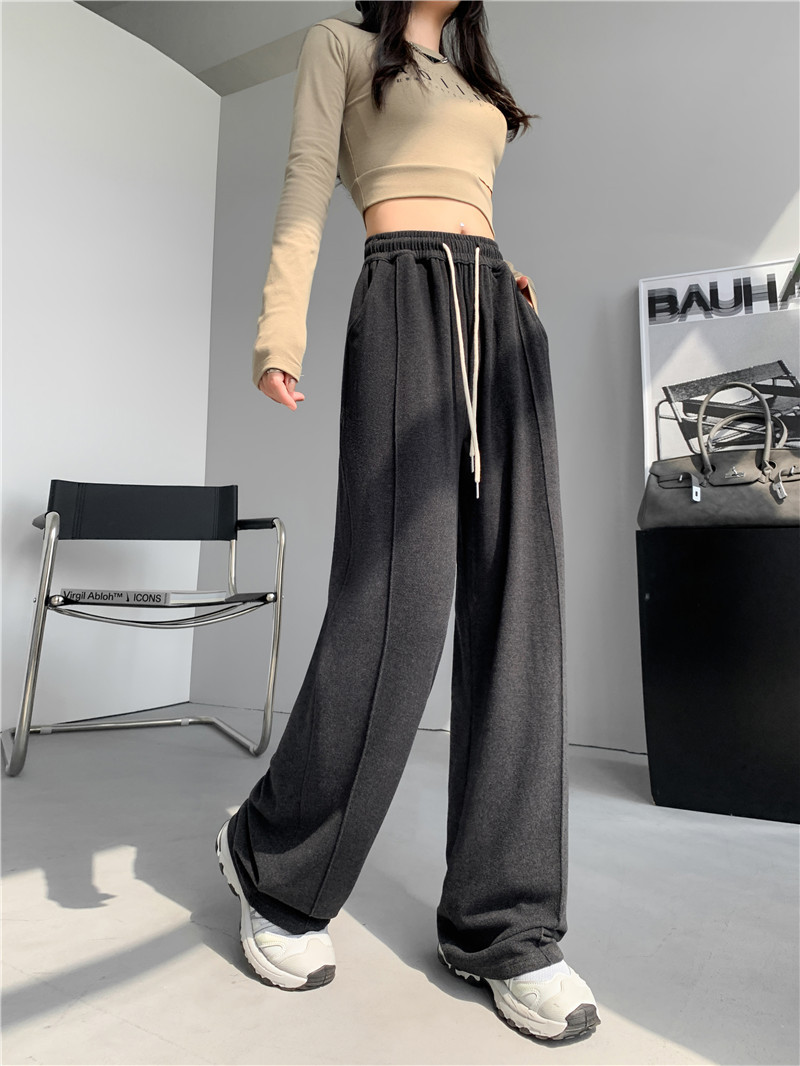 (Glutinous rice wide-leg pants) High-waisted, sagging, straight-leg wide-leg floor-length pants with a design sense, grey casual pants, trendy ins pic 17