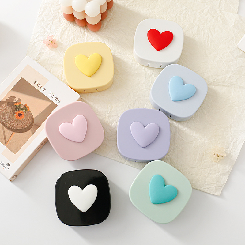Macaron-colored square heart-shaped contact lens case, beauty contact lens storage box, carrying mirrors, cute glasses, companion box, exclusively for foreign trade pic 14