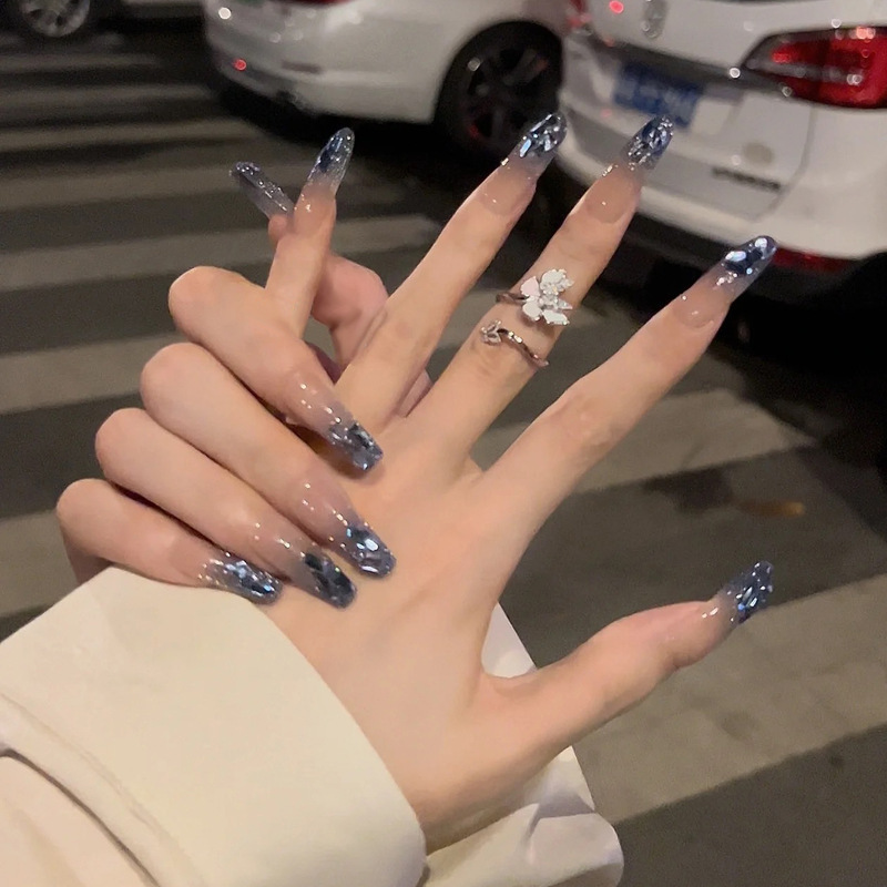 Xiaohongshu Bestseller Ice Blue Aurora Wearable Nail Nail Stickers Long wearable nail nail patches detachable finished products pic 6