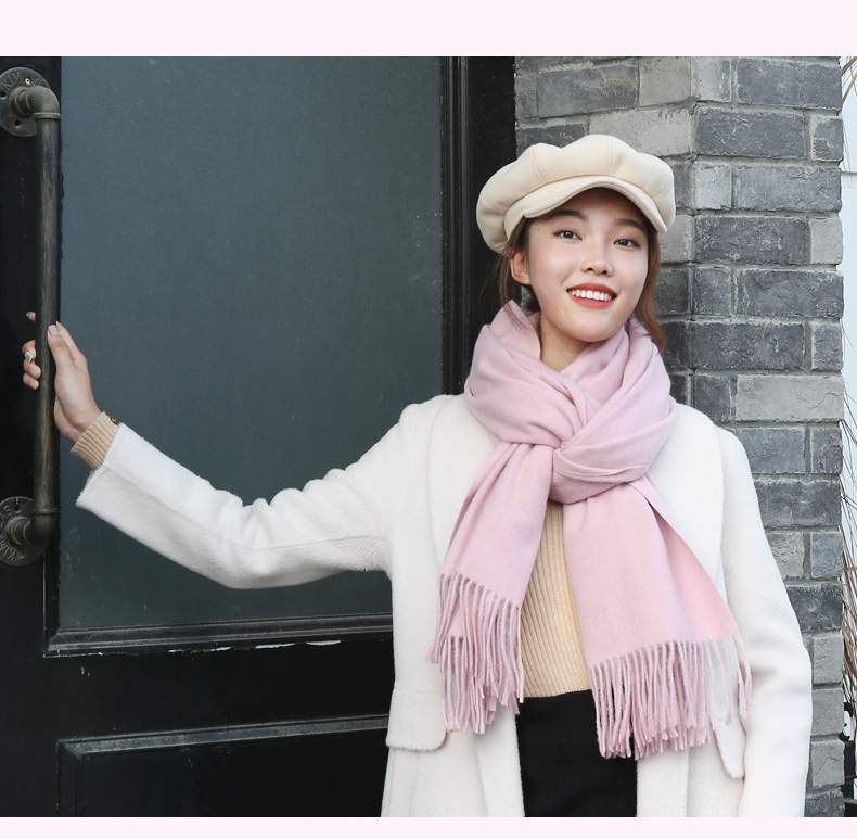 2023年秋冬新款时尚仿羊绒纯色保暖披肩百搭休闲加厚流苏女士围巾详情24