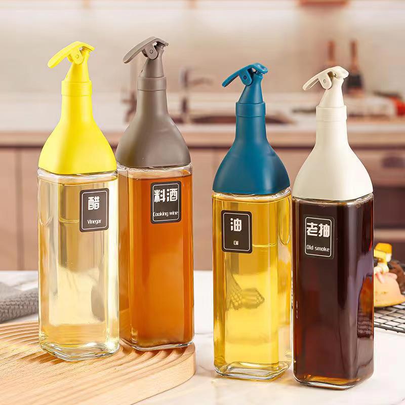 新品家用厨房按压开盖玻璃油瓶厨房带标签密封酒油酱醋分类玻璃瓶详情5