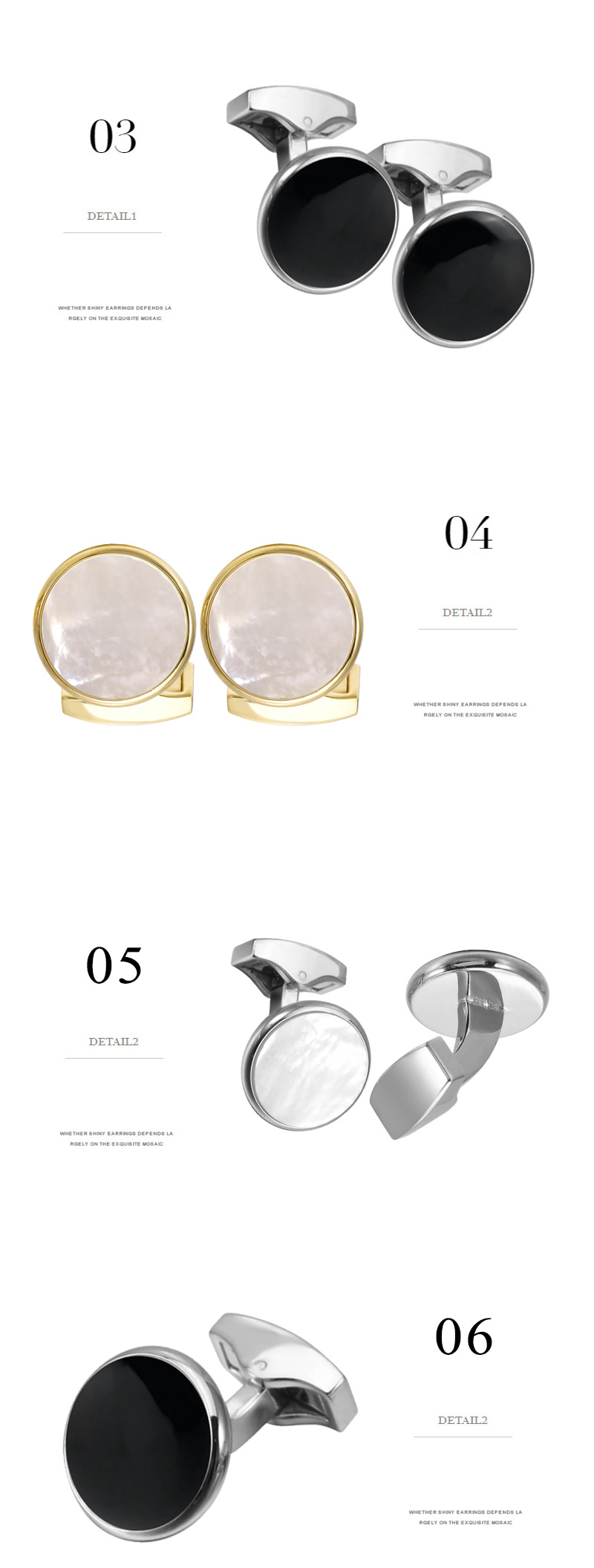 跨境男女士高档经典圆形白玉贝母法式袖扣商务晏会西装衬衫袖口钉详情13