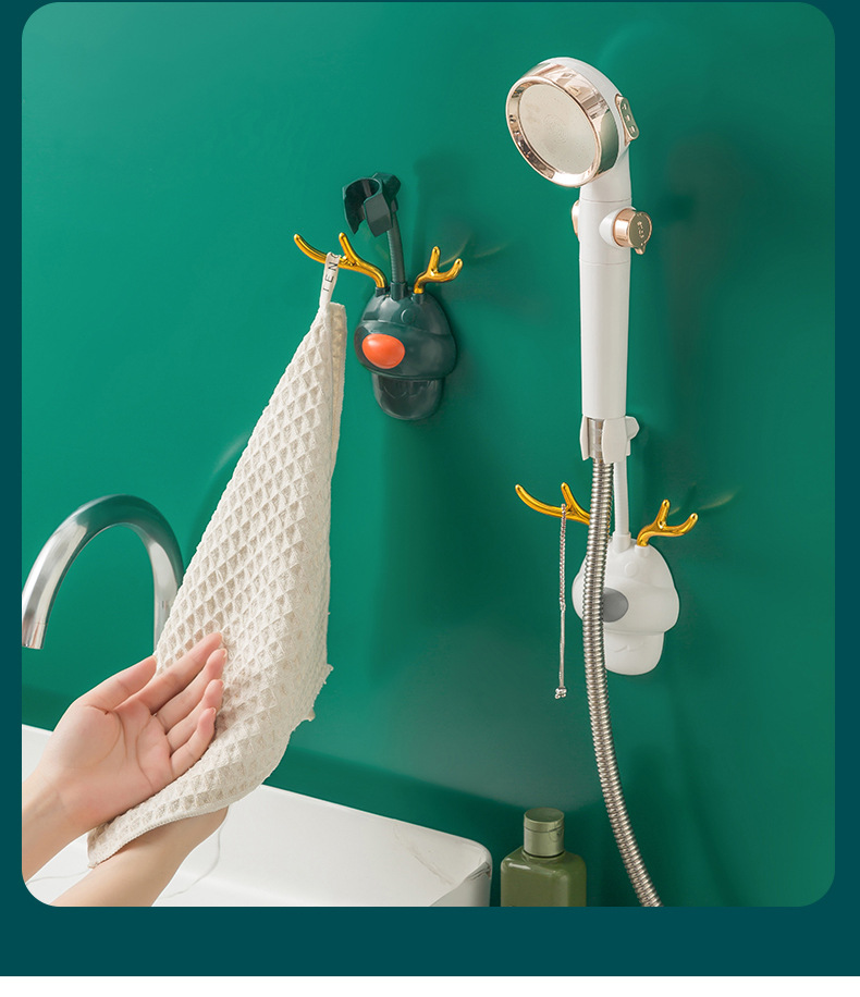 Light luxury, seamless, no-drilling showerhead fixator, adjustable household waterproof, powerful cartoon antler showerhead stand pic 6