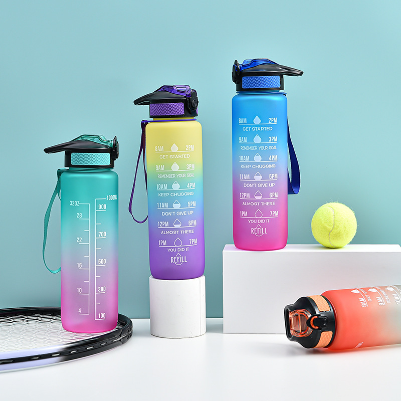 M5-8023 1000ml gradient color water cup, large capacity bouncing cup, straw water cup, frosted sports water bottle pic 1