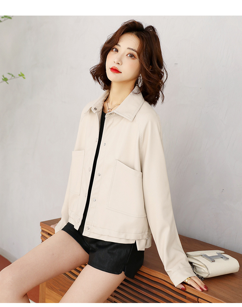 2022年新款春秋小皮衣女外套短款机车服韩版修身长袖pu皮夹克详情36
