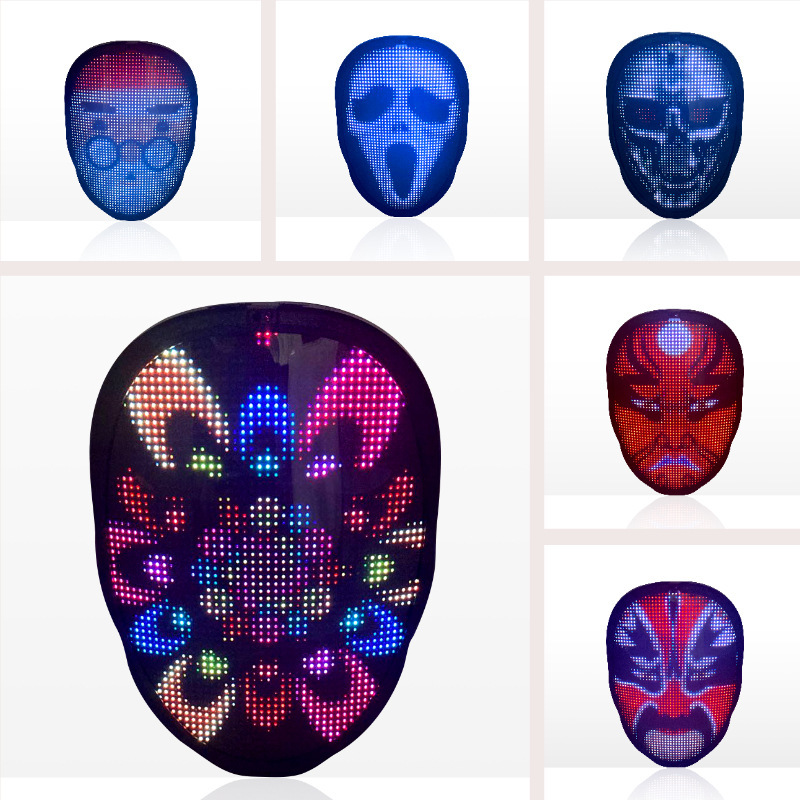 Full-color Bluetooth light-up masks for APP displays, Halloween parties, balls, bars and face-changing props are available in stock pic 27