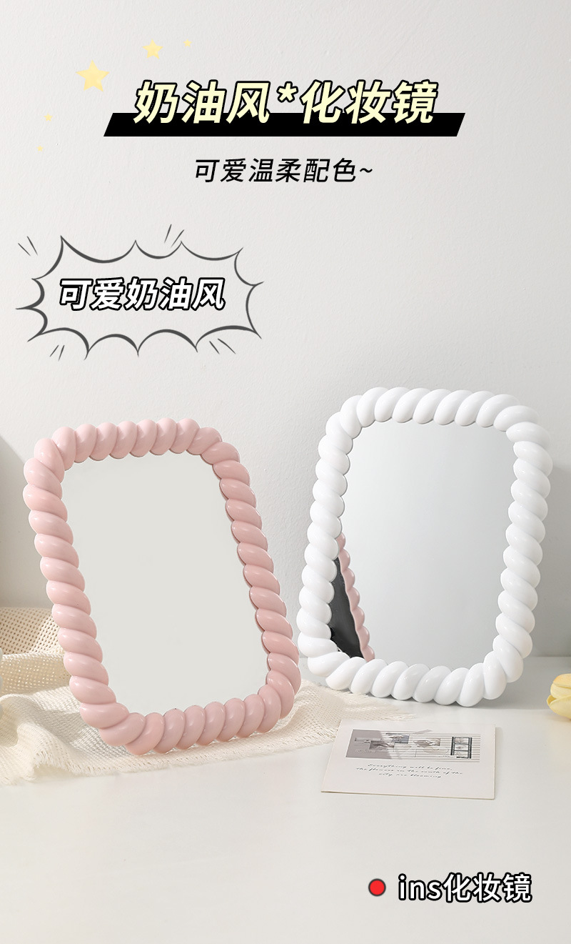 The new desktop makeup mirror for the dormitory is cute, simple and upright. It is a high-definition mirror with a round cream style and a single-sided beauty mirror pic 3