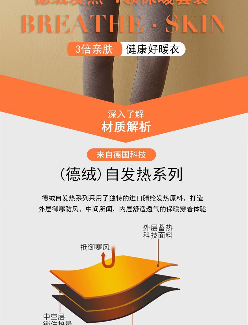 秋冬女士保暖内衣套装大码加绒加厚无痕德绒发热打底秋衣秋裤套装详情4