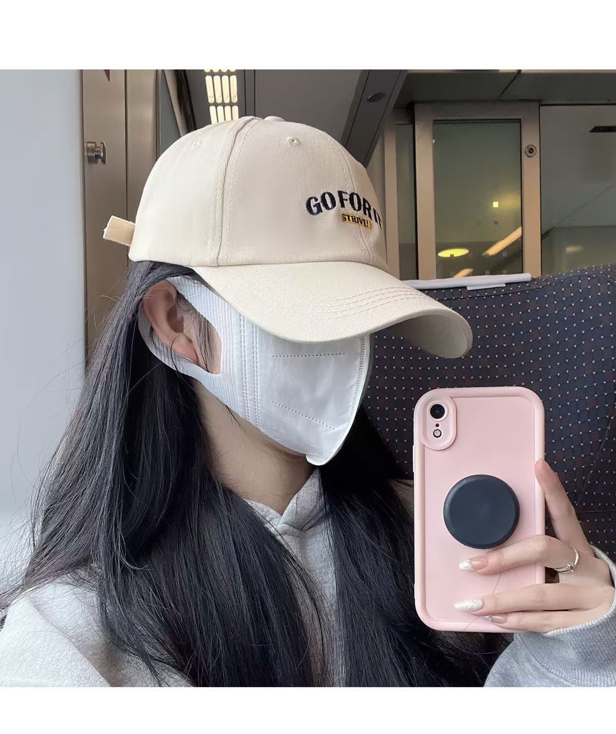 Large-headed baseball cap for women, widened in spring, summer and autumn with Korean letters, versatile and face-enhancing small outdoor sun protection baseball cap pic 7