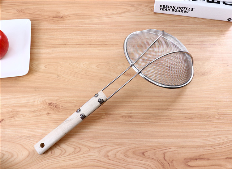 16-26# wooden handle double-wire reinforced stainless steel mesh strainer, kitchen wooden handle stainless steel filter screen strainer pic 2
