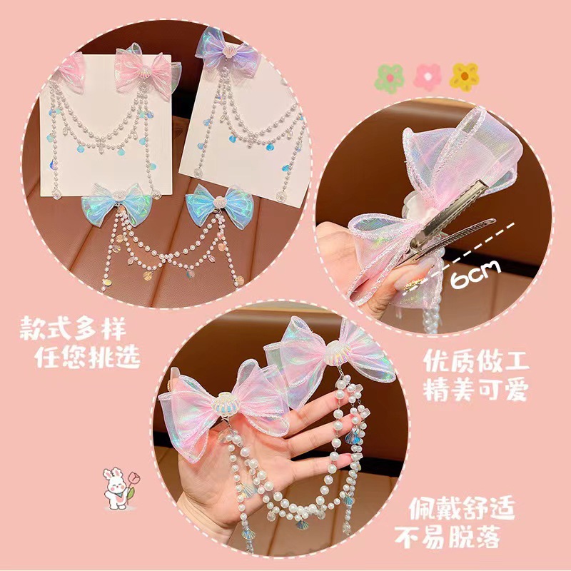 爆款儿童发夹日系精致蝴蝶结珍珠链条压夹可爱少女甜美超仙发饰详情4