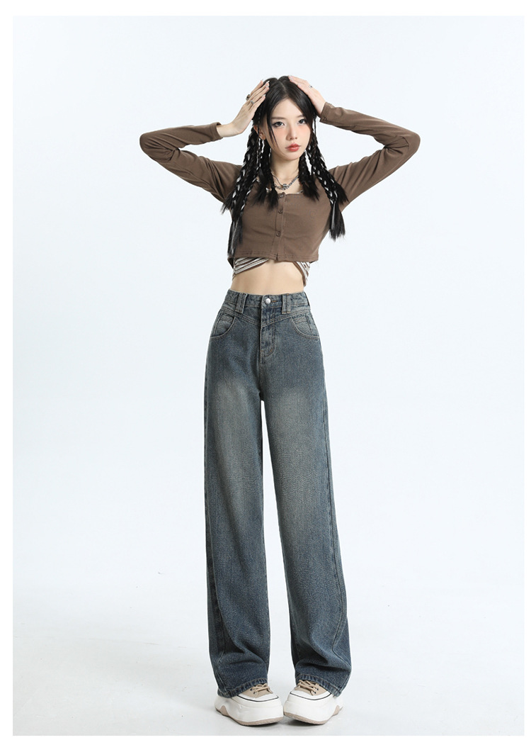 美式阔腿牛仔裤女2024年春夏新款设计感小众宽松显瘦拖地直筒长裤详情14