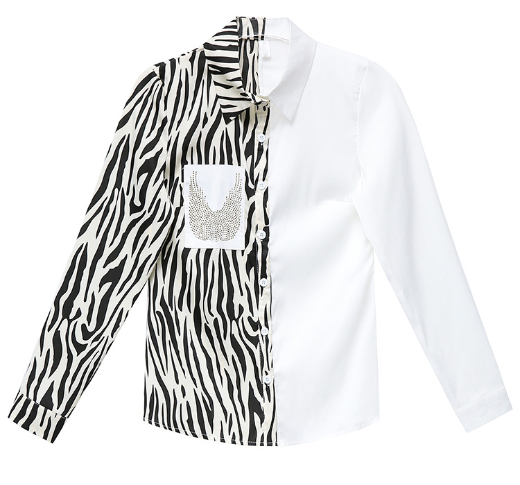 实拍20韩版宽松英伦复古时尚衬衫女缎面拼接烫钻polo领衬衣详情32