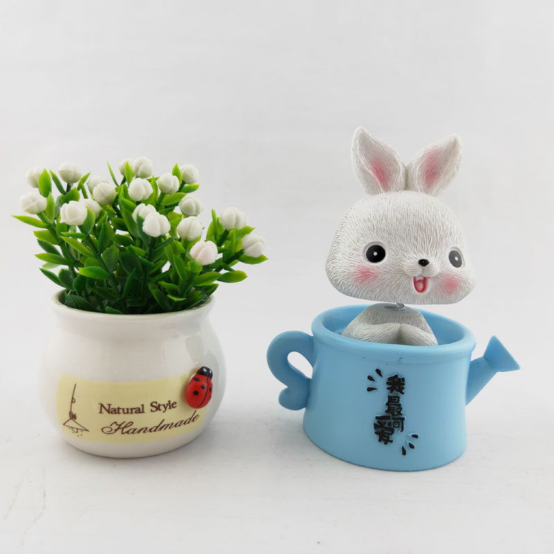 创意卡通萌萌兔宝宝树脂工艺品汽车摇头摆件 茶壶兔可爱摆件详情1