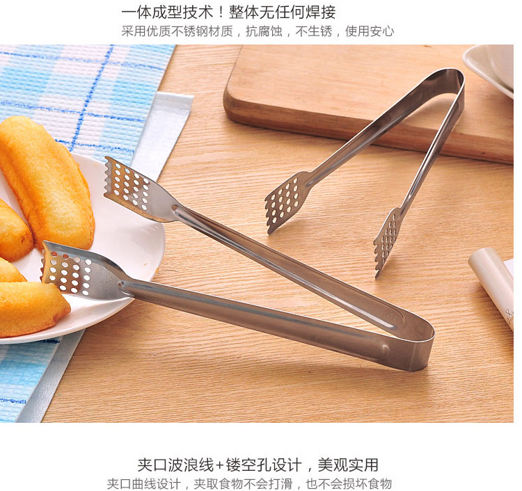 Factory wholesale stainless steel food tongs, extended baking bread tongs, steak tongs, barbecue tongs, thickened and heat-resistant pic 3