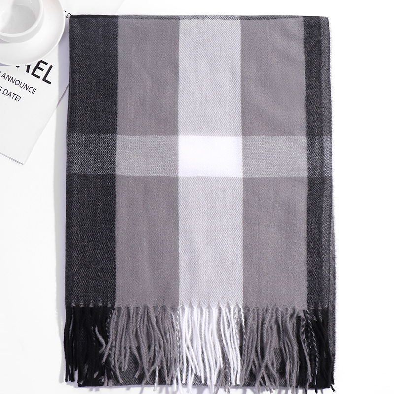 外贸韩版大直条格子围巾秋冬季新款学生百搭仿羊绒流苏围脖女披肩详情24