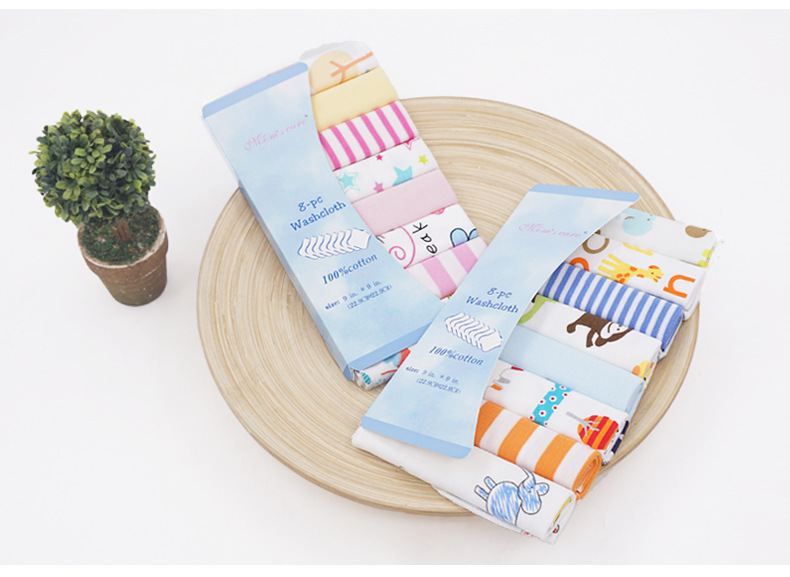 momscare baby square towels/feeding towels and saliva wipes are all packed in 8-piece cotton fabric with fixed patterns pic 30
