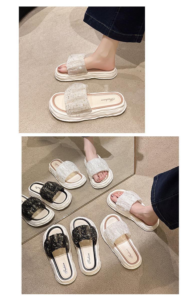 2023新款夏天外穿时尚凉拖一脚蹬鞋子蕾丝珍珠仙女凉拖鞋厚底软底详情8