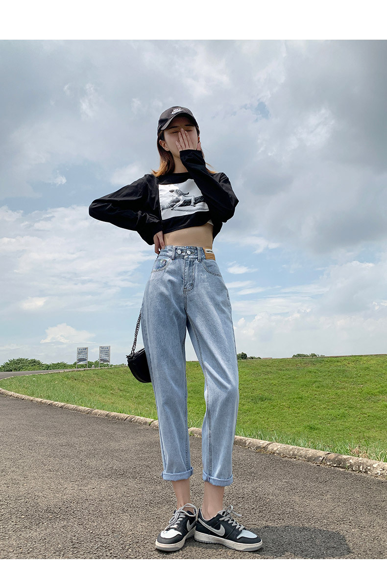2023春季小个子牛仔裤女宽松高腰萝卜裤小直筒显瘦老爹九分哈伦裤详情17