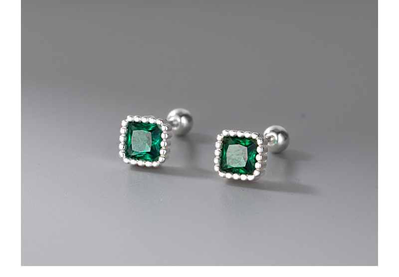 999 square color diamond screw stud earrings, simple and delicate, pure silver, sweet and elegant, forest-style ear-nourishing earrings pic 24