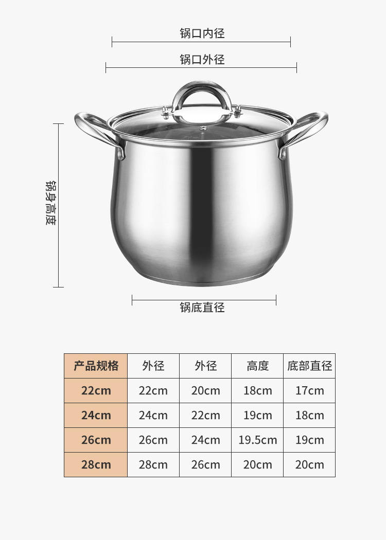 Stainless steel high soup pot, large-capacity thickened and deepened double-ear soup steamer, gift small waist soup pot wholesale and consignment pic 17