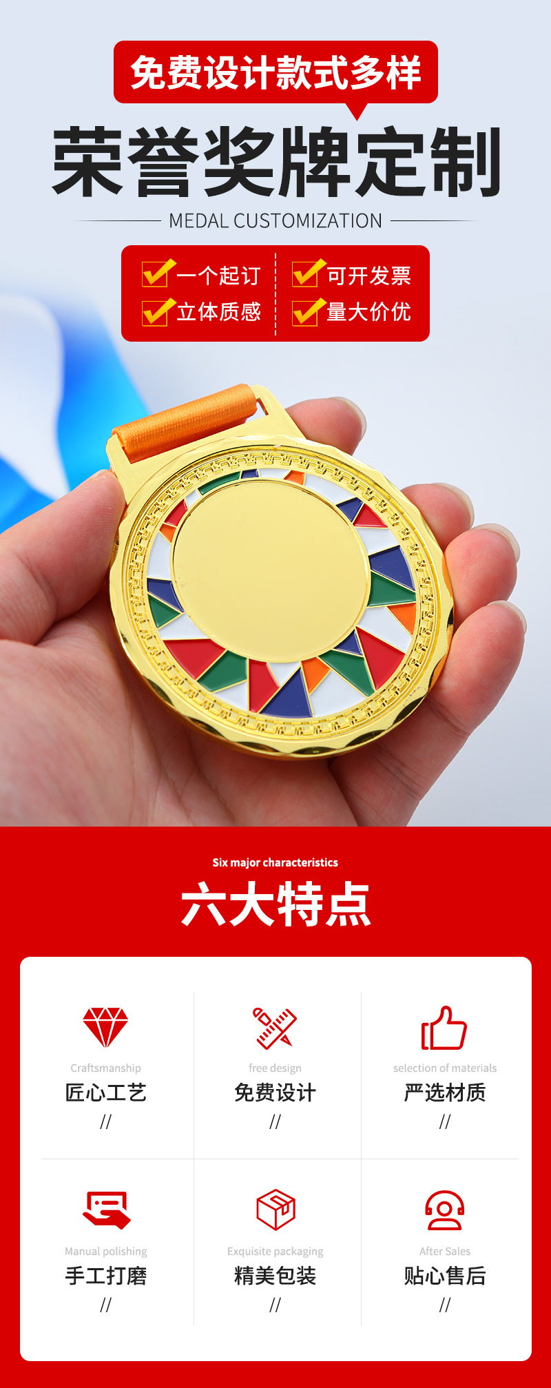 通用款运动会金属奖牌比赛挂牌铜牌 马拉松奖牌定制奖章制作logo详情2