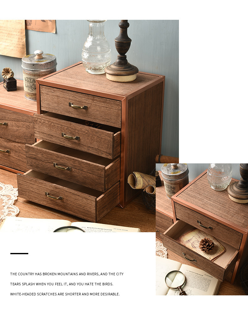 木质复古展示柜带抽屉化妆品杂物收纳盒家具北欧风桌面摆件收纳盒详情4