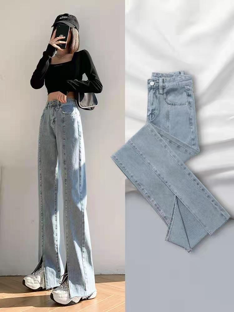 2022 Summer new style denim long pants for women, Korean high-waisted, slimming, floor-length wide-leg pants, wholesale from foreign trade street stalls pic 9