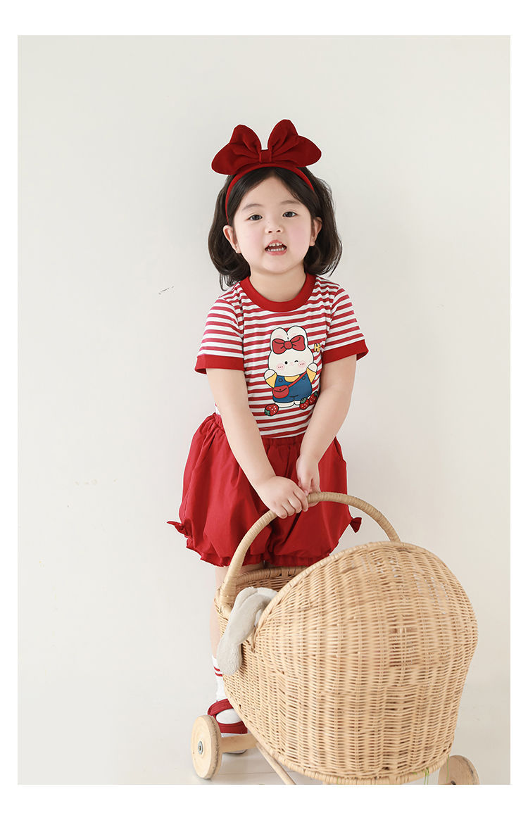 吾里卜一 女童小兔印花半袖T恤2024夏季儿童甜美可爱撞色短袖体恤详情33