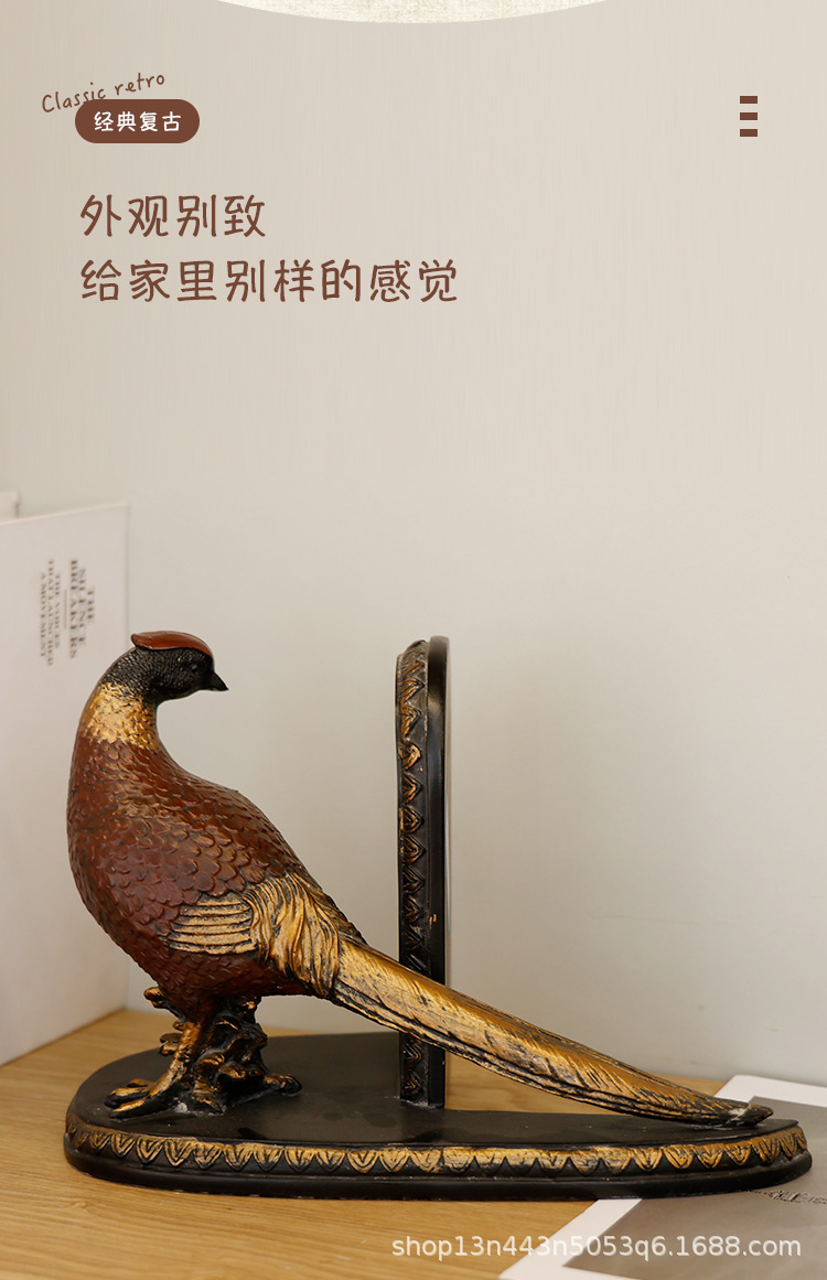 复古欧式鸟造型摆件书房办公室桌面装饰树脂工艺品创意家居摆设详情3