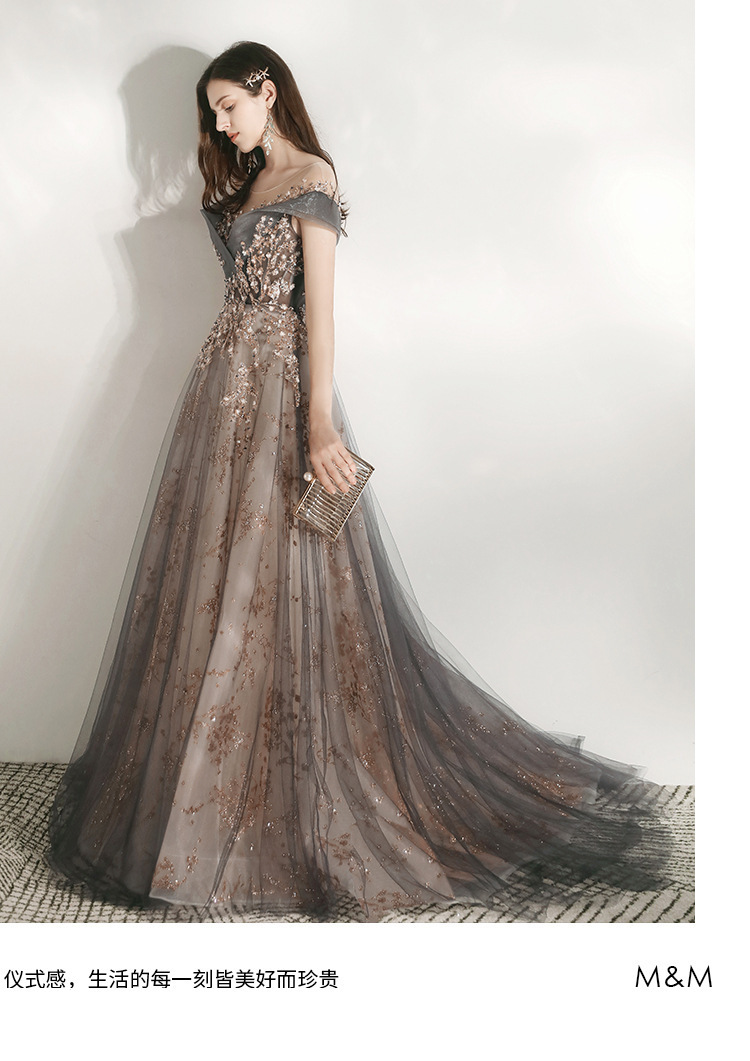 宴会晚礼服女2022年新款主持人派对长裙显瘦重手工年会欧美连衣裙详情9