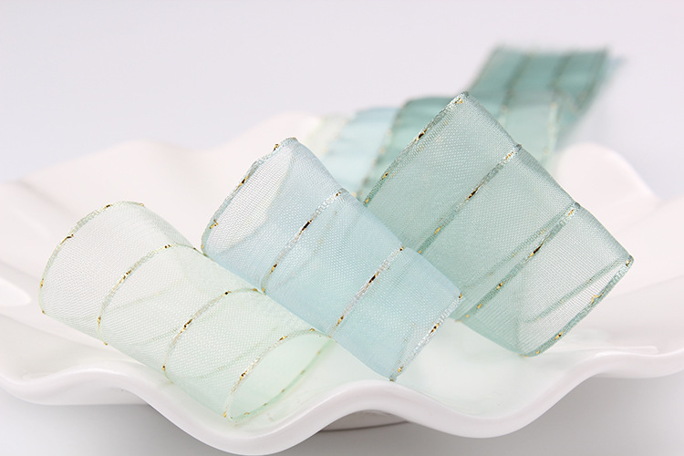 Dingxin Gold thread dotting silk Ribbon diy handmade bow decoration Flower bouquet Gift packaging Transparent golden striped ribbon pic 6