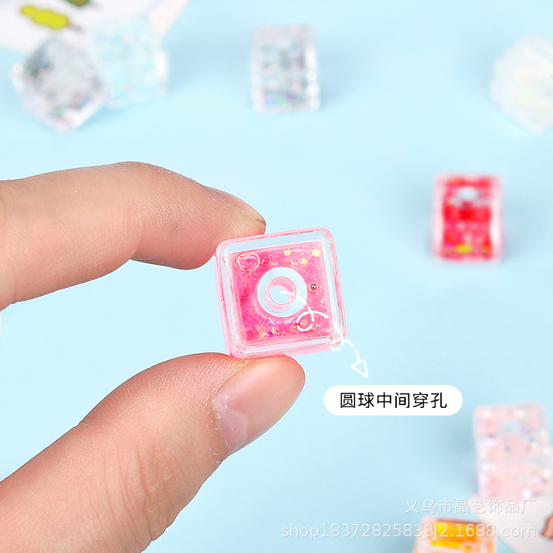 Acrylic transparent straight-hole square pendant, luminous flowing sand perforated diy bracelet, mobile phone chain accessory material pic 5