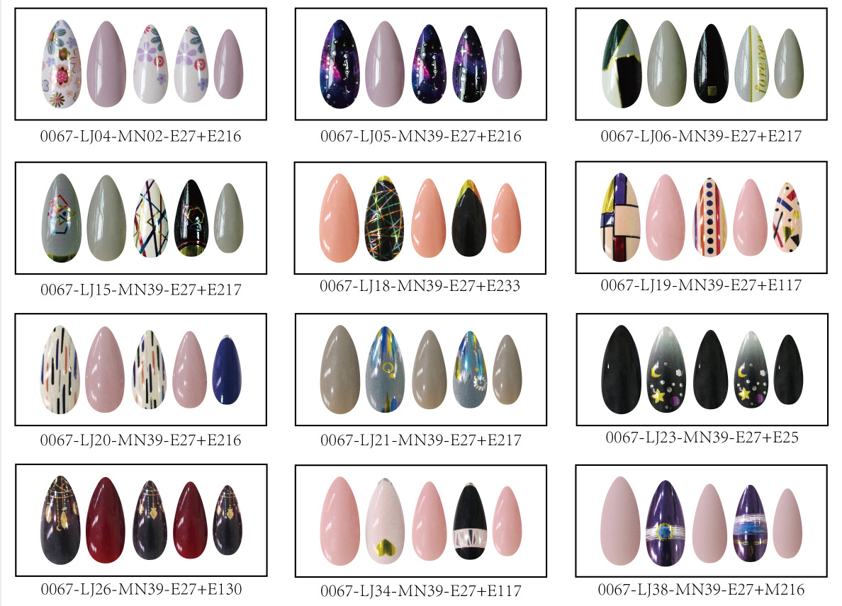 Long pointed false nails, wearable nail pads, finished nail pads, teardrop almond nail pads, nail patches, cross-border from Europe and America, 24 pieces pic 4