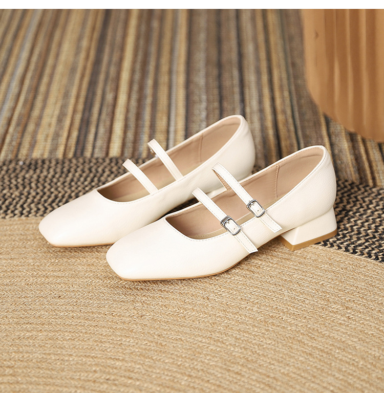 The new 2024 Spring/autumn collection of Mary Jane shoes, featuring a stylish square-toed one-shoulder style, is made of genuine leather with a shallow opening, thick mid-heel, and is a wedding shoe pic 42