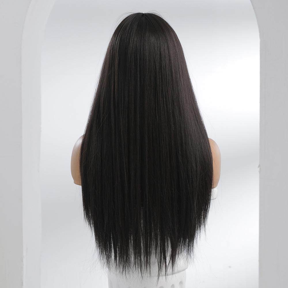 Female long hair wig, Internet celebrity style, Korean-style black long straight realistic natural wig, full head cover, machine-made chemical fiber wholesale pic 5