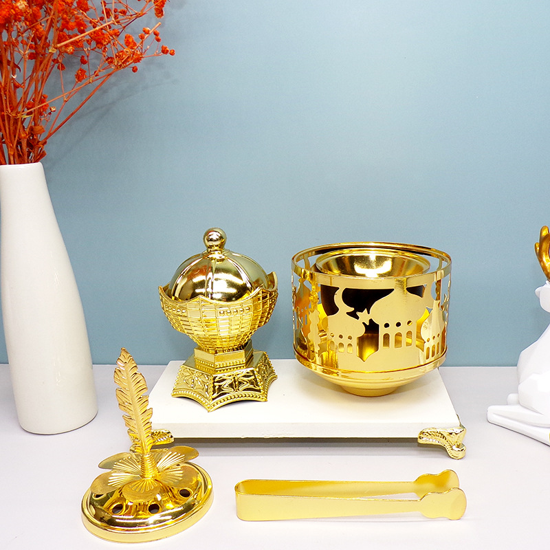New golden creative incense burner with Middle Eastern style from a manufacturer, fashionable handicrafts and decorative items pic 6