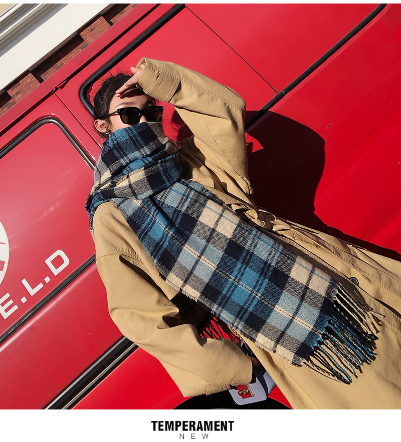 New Korean style checkered scarf for women in autumn and winter, versatile faux cashmere tassel shawl, thick and warm winter scarf wholesale pic 22