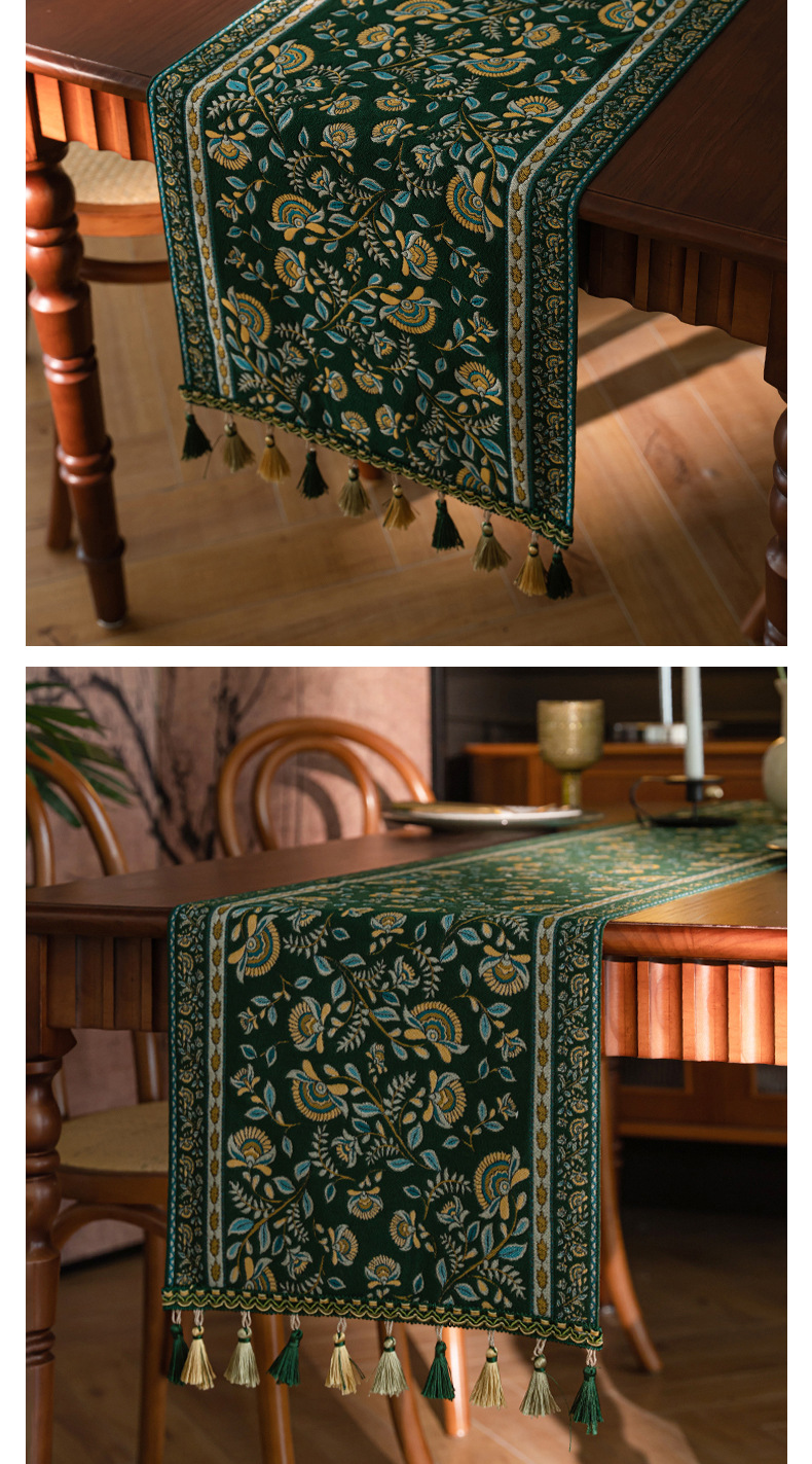 Cool Happiness American retro style, fashionable, simple, elegant and high-end, long tablecloth, colored jacquard, high-end, tassel, home coffee table, tea flag, high-end chest of drawers, table flag pic 35