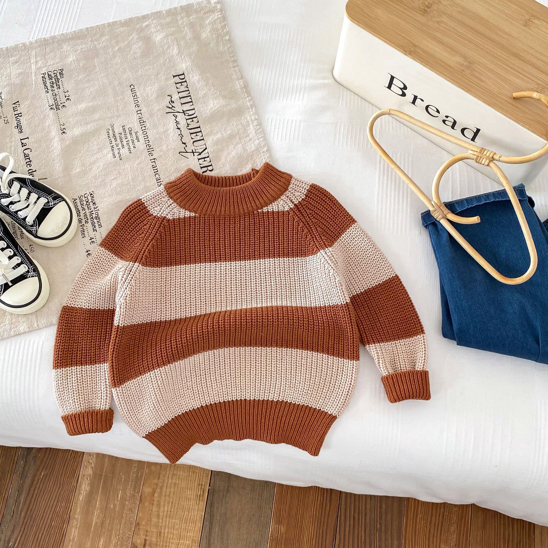 中小童2024秋季新款男女童韩版拼色针织套头上衣半高领内外穿毛衣详情19