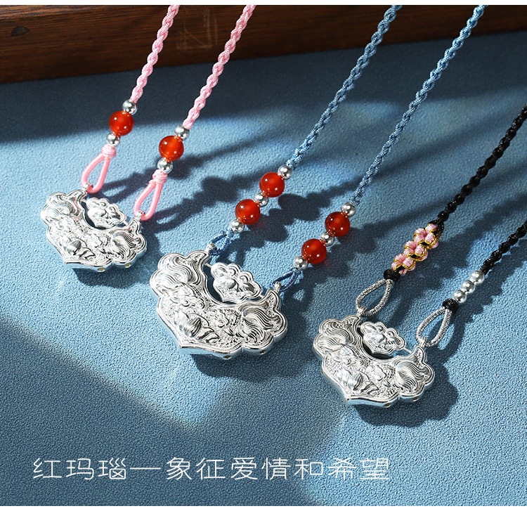 足银999锦鲤锁银莲花国风平安锁编织纯银项链双鱼如意长命锁锁骨详情16