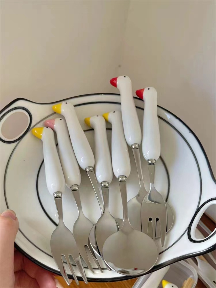 陶瓷不锈钢套装高颜值家用创意可爱筷子勺子叉子餐具便携ins风详情16