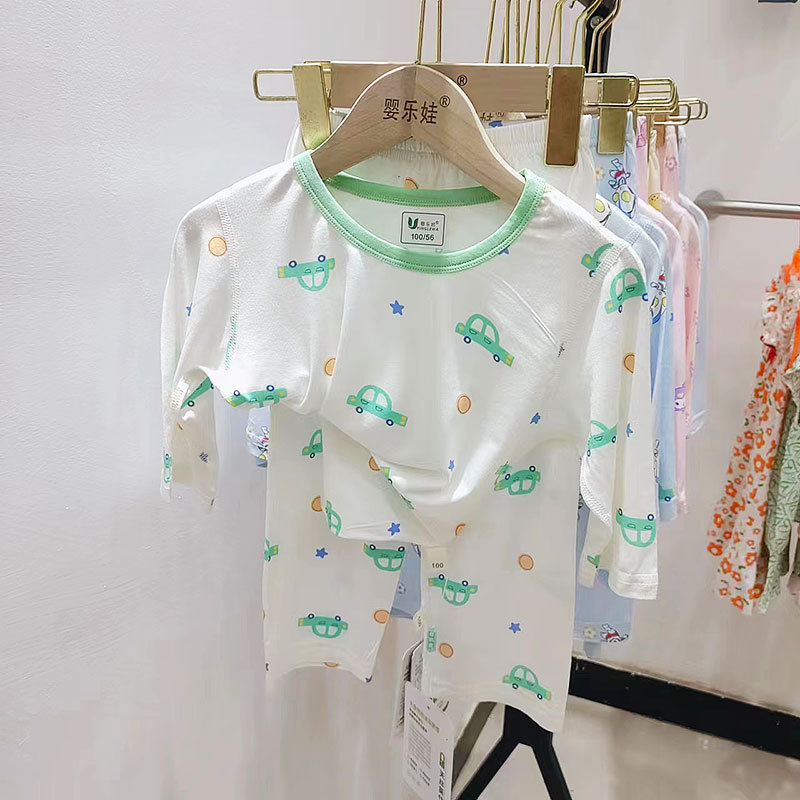 夏季新品小童中童天丝莫代尔空调服儿童七分袖冰爽家居服套装薄款详情7