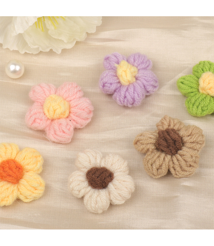 现货手勾针织泡芙花五瓣花DIY毛线花朵发夹胸花装饰服装辅料配件详情20