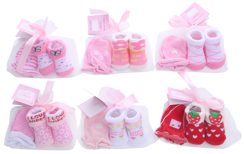 Factory direct sales of cute cartoon baby sock sets with striped polka dots, spring and autumn pure cotton mid-calf baby socks + gloves pic 7