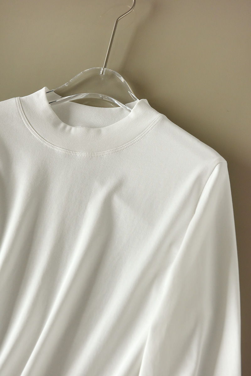 后中线设计纯棉长袖T恤女春秋中领宽松休闲内搭立领丝光棉打底衫详情17