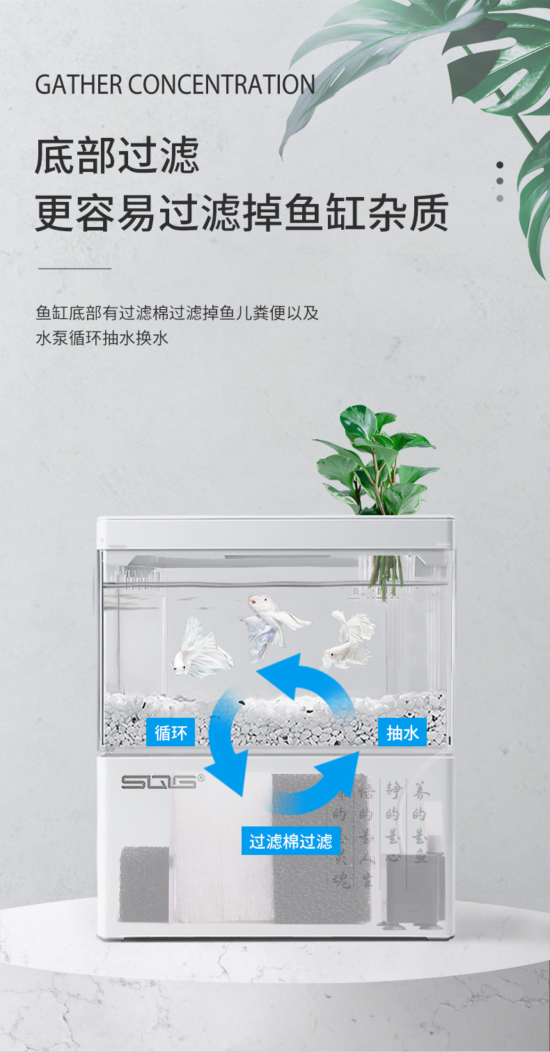 Self-circulating small fish tank bottom filter ecological micro-tank office small desktop mini creative no need to change water landscape fighting fish pic 4