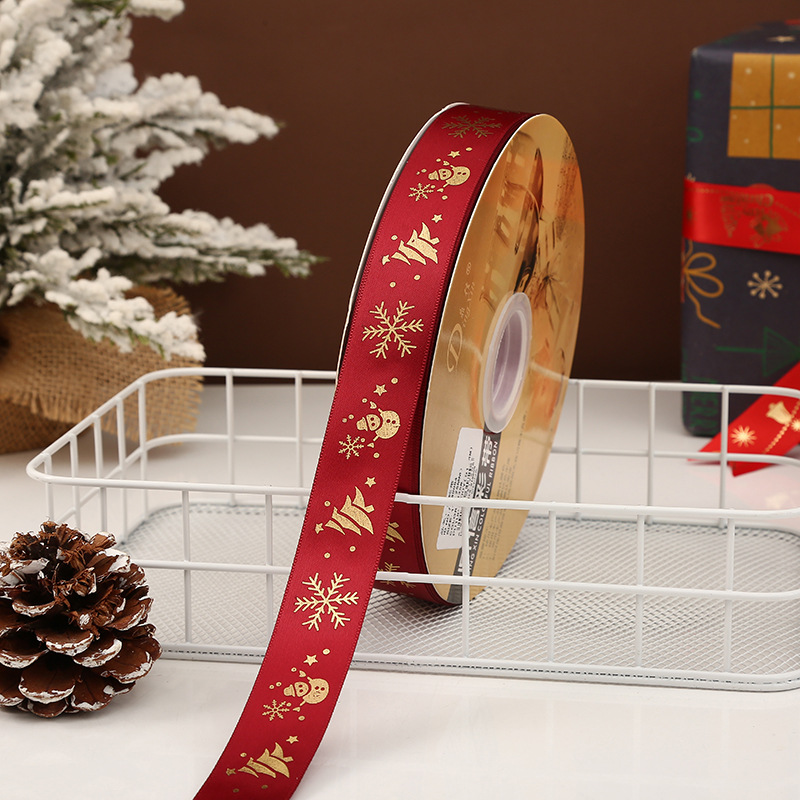 Dingxin Christmas Ribbon Wholesale: 2.5CM Christmas gifts, gold-embossed printed packaging ribbons, Christmas tree ribbons pic 37